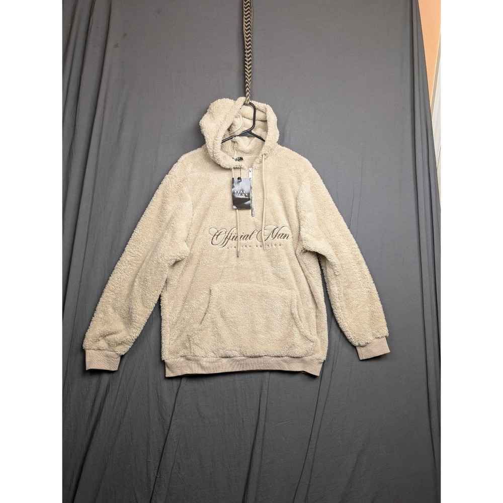 Boohoo Man  Sherpa Hoodie Men's‎ Large Cream Beige Fleece
